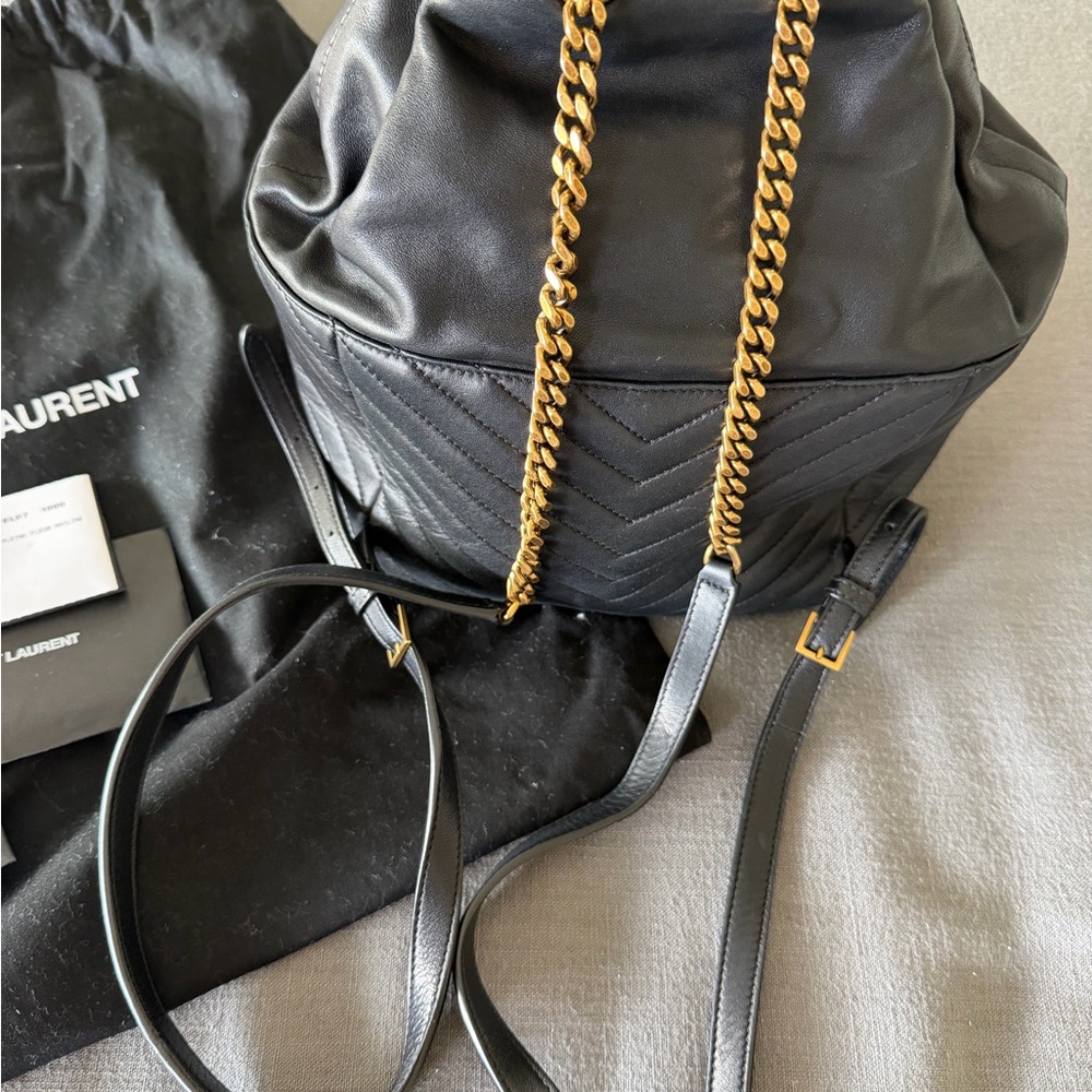 Saint Laurent Black Chevron Quilted Leather Backpack with Subtle YSL Hardware - Picture 4 of 10